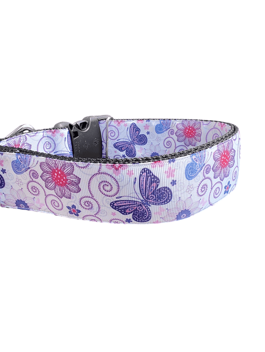 1.5" Wide Butterflies and Flowers Nylon Dog Collar - Paws & Play Paradise