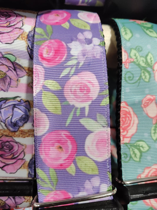 1.5" Wide Flowers on Purple Nylon Dog Collar - Paws & Play Paradise
