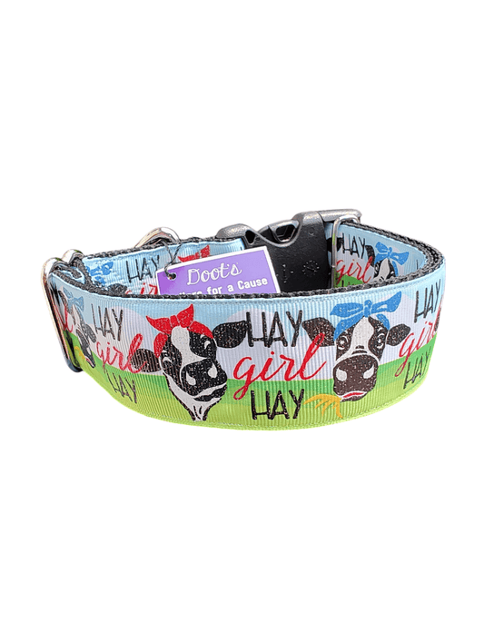 1.5" Wide Hay Girl Hay Cow Nylon Dog Collar - Paws & Play Paradise