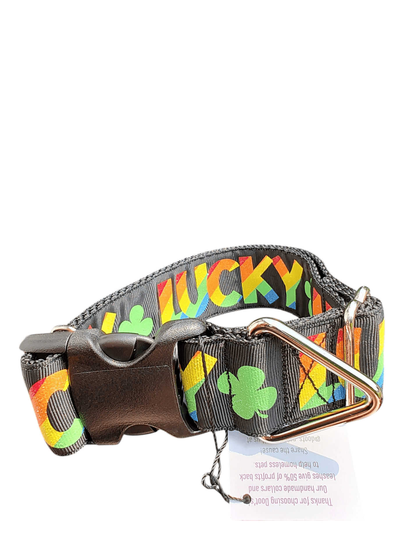 1.5" Wide Lucky Rainbow Clover Nylon Dog Collar - Paws & Play Paradise