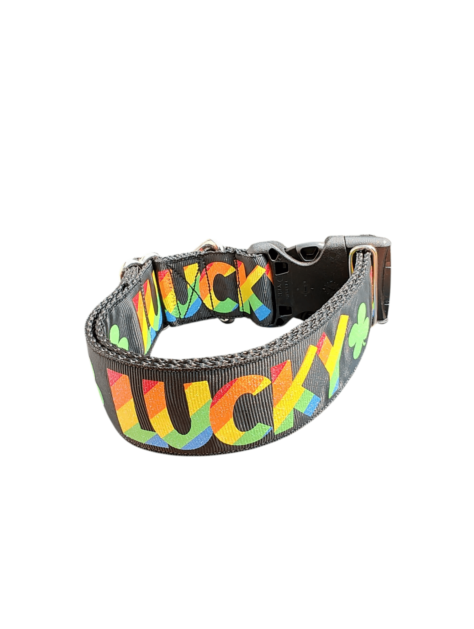 1.5" Wide Lucky Rainbow Clover Nylon Dog Collar - Paws & Play Paradise