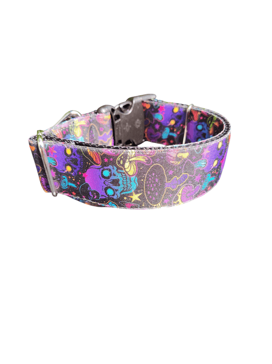 1.5" Wide Mushrooms and Skulls Nylon Dog Collar - Paws & Play Paradise