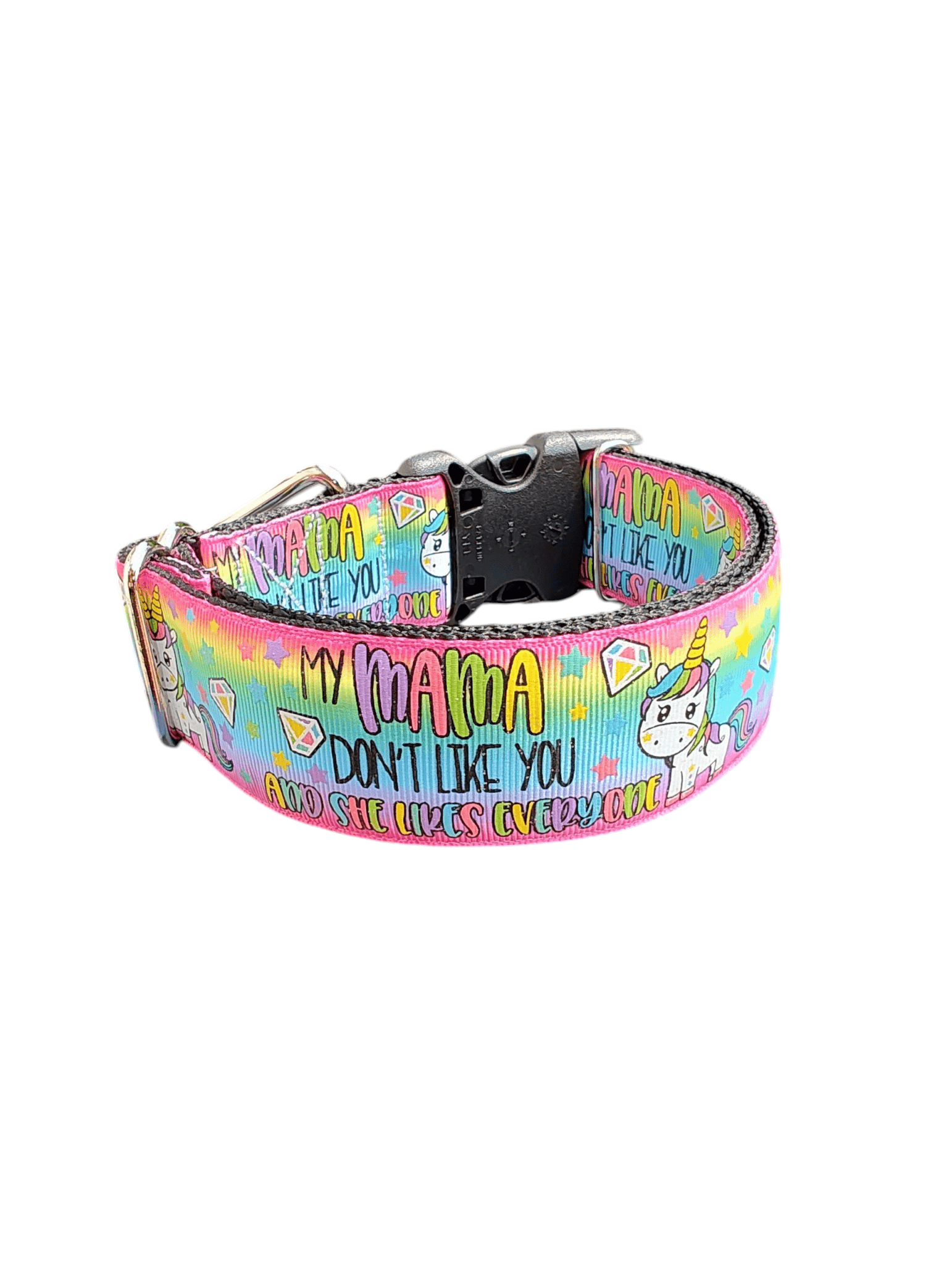 1.5" Wide My Mamma Don't Like You Unicorn Nylon Dog Collar - Paws & Play Paradise