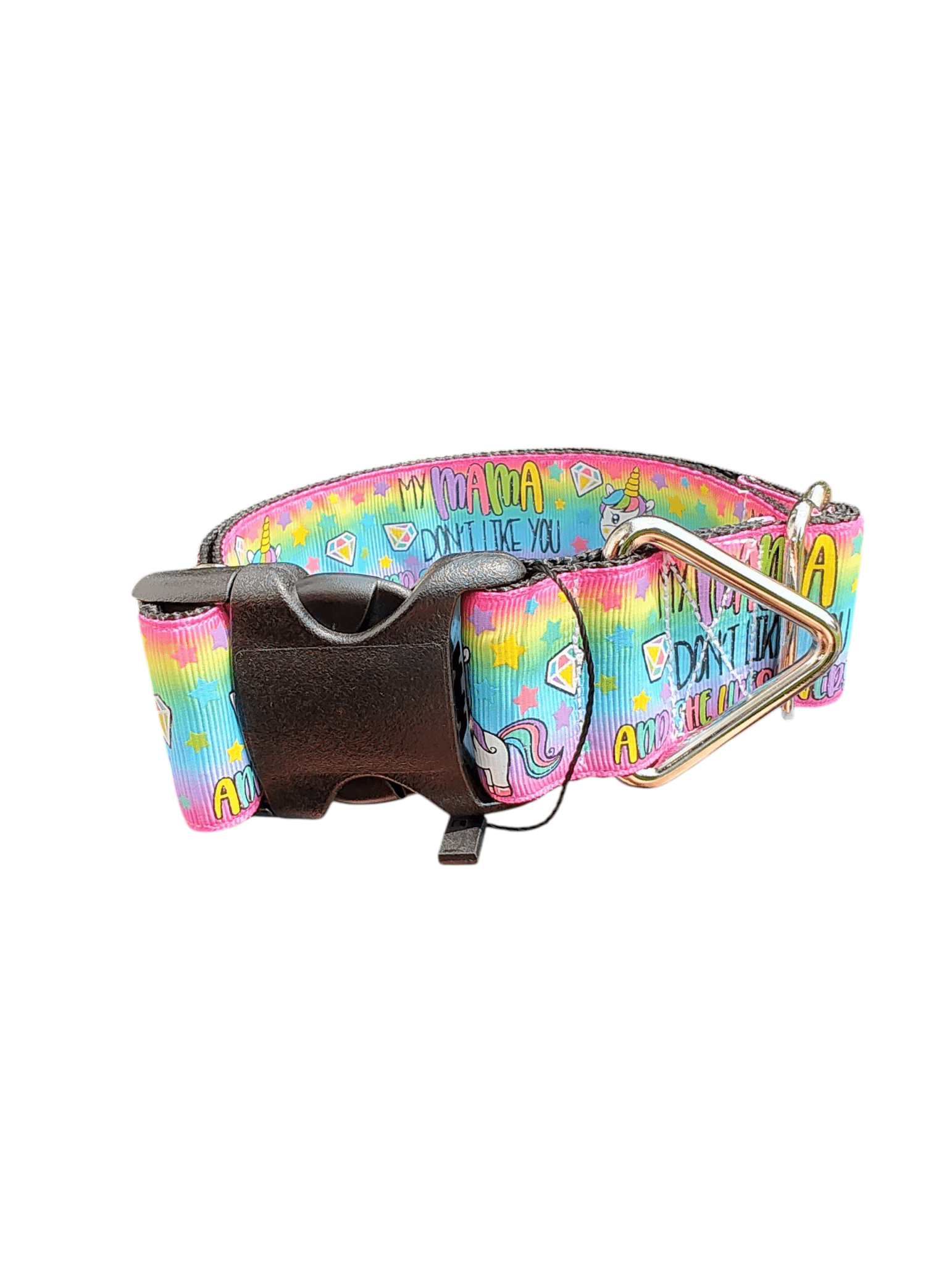 1.5" Wide My Mamma Don't Like You Unicorn Nylon Dog Collar - Paws & Play Paradise