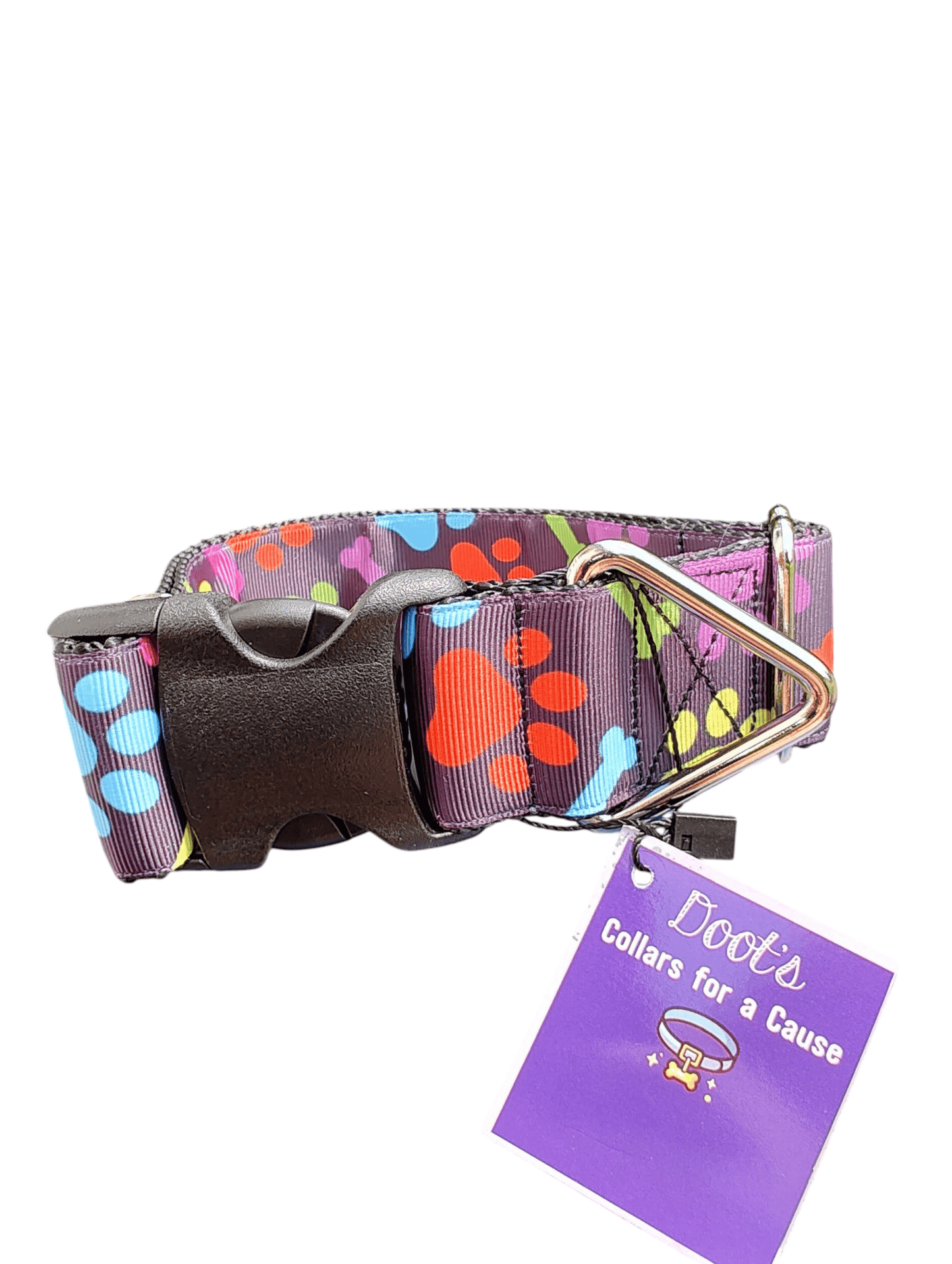 1.5" Wide Rainbow Bones and Pawprints Nylon Dog Collar - Paws & Play Paradise