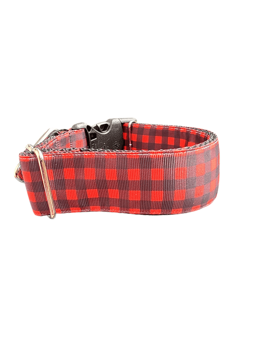 1.5" Wide Red Plaid Nylon Dog Collar - Paws & Play Paradise