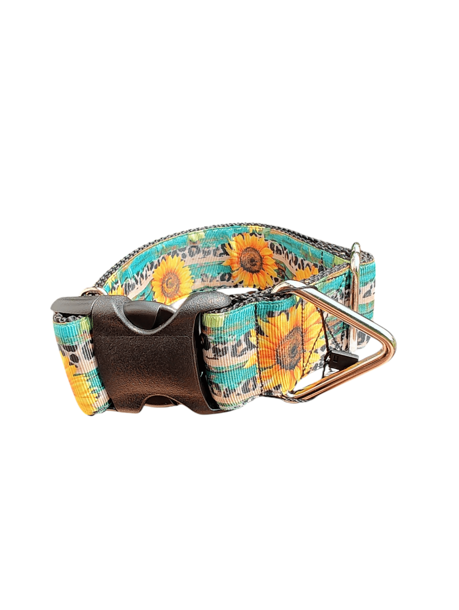 1.5" Wide Sunflowers and Leopard Print Nylon Dog Collar - Paws & Play Paradise