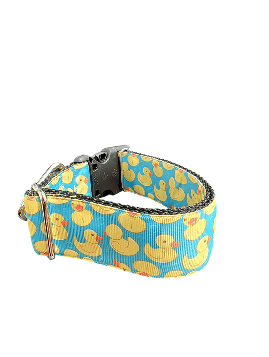 1.5" Wide Teal Rubber Duckies Nylon Dog Collar - Paws & Play Paradise