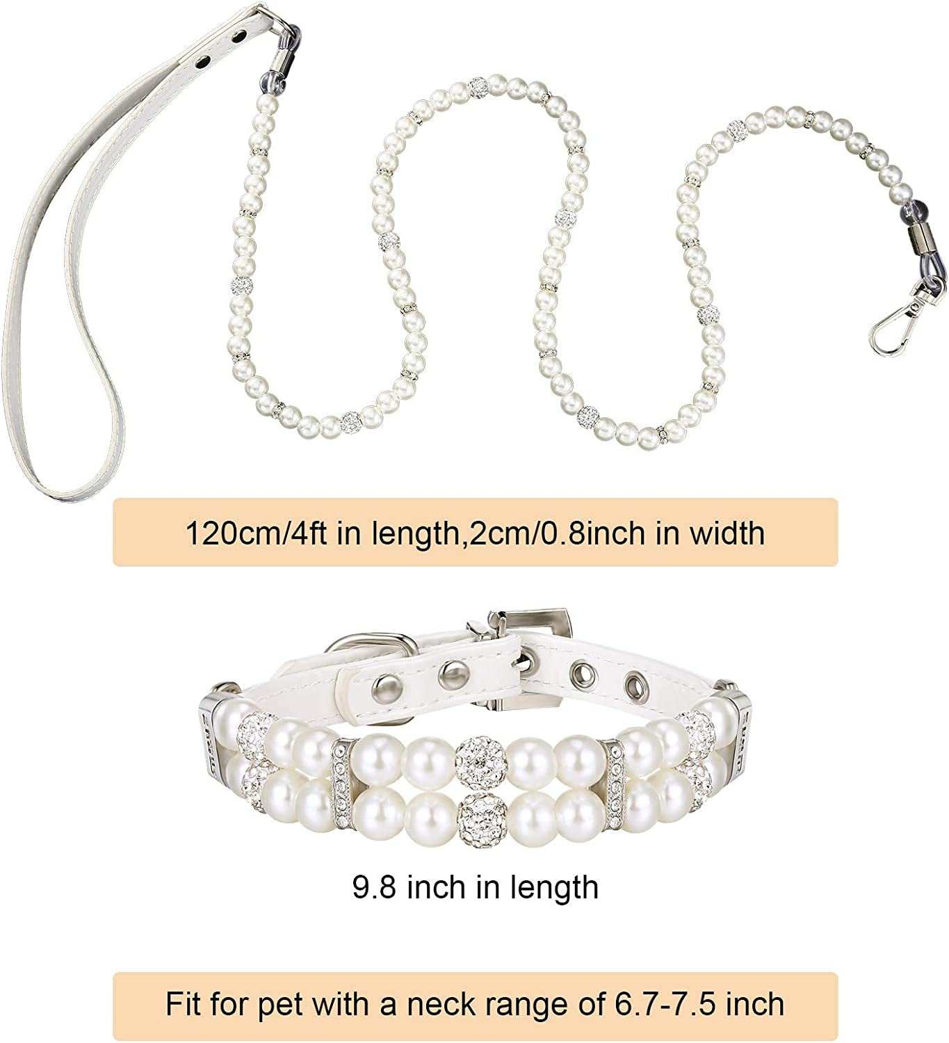 2 Pcs Pearl Collar and Leash for Dogs - Paws & Play Paradise