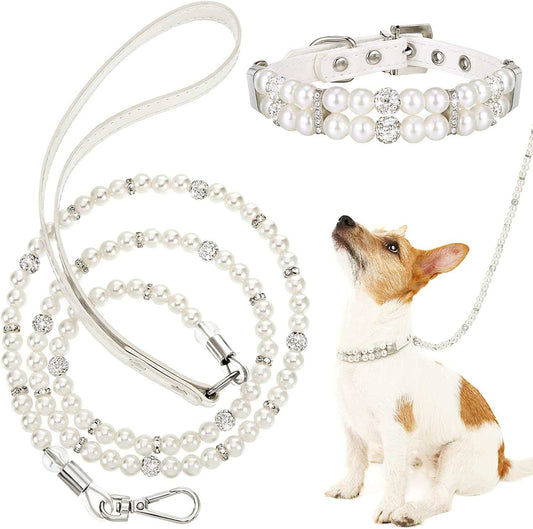 2 Pcs Pearl Collar and Leash for Dogs - Paws & Play Paradise