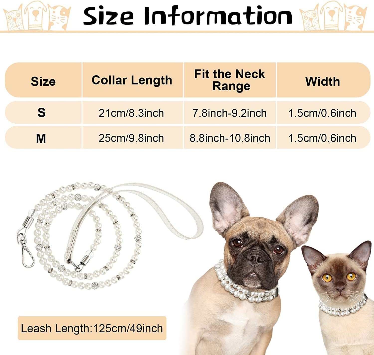 2 Pcs Pearl Collar and Leash for Dogs - Paws & Play Paradise