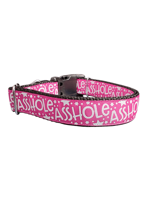 Asshole Raspberry Pink Nylon Dog Collar - Paws & Play Paradise