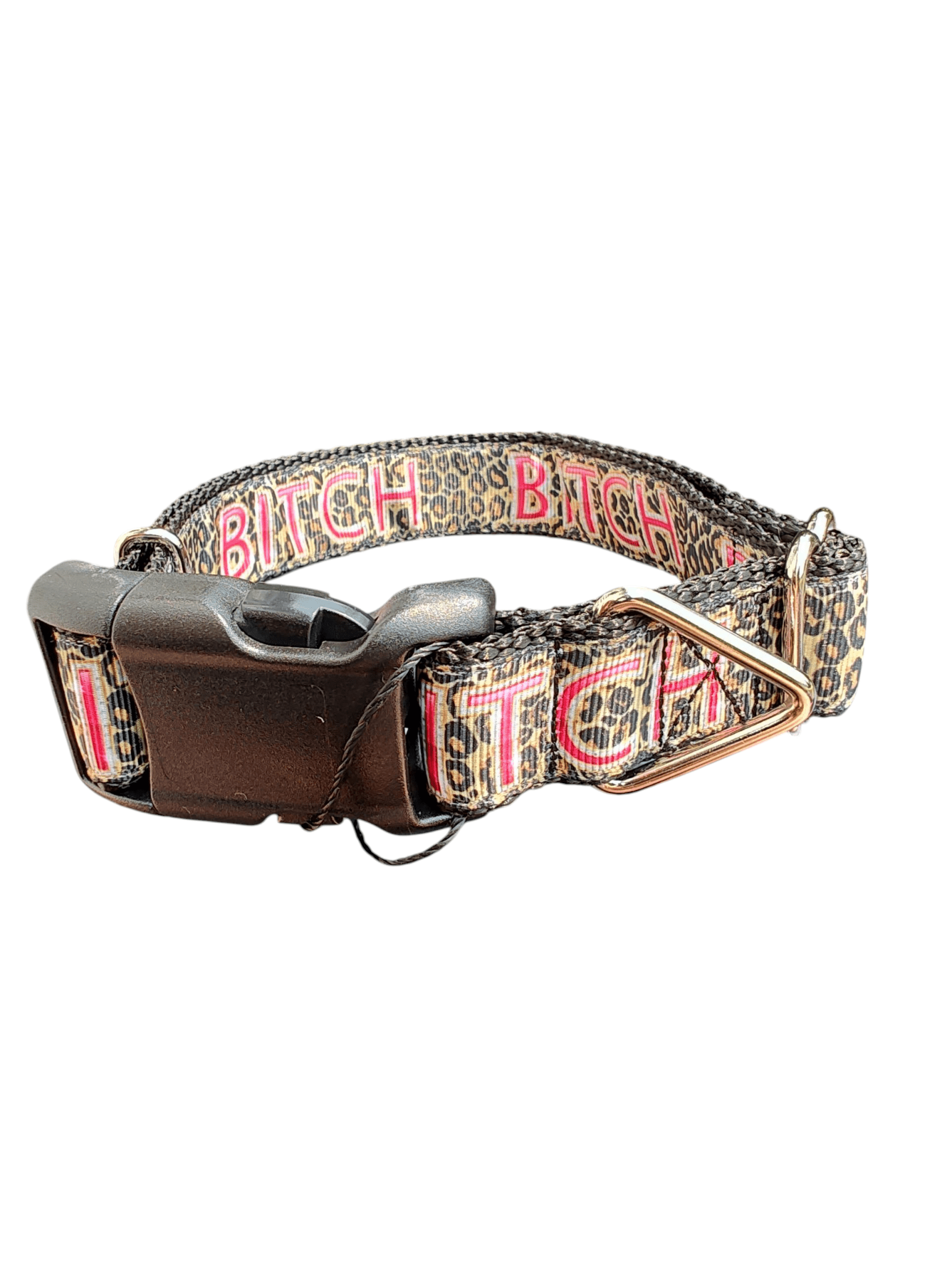 Bitch Leopard Print Nylon Dog Collar - Paws & Play Paradise