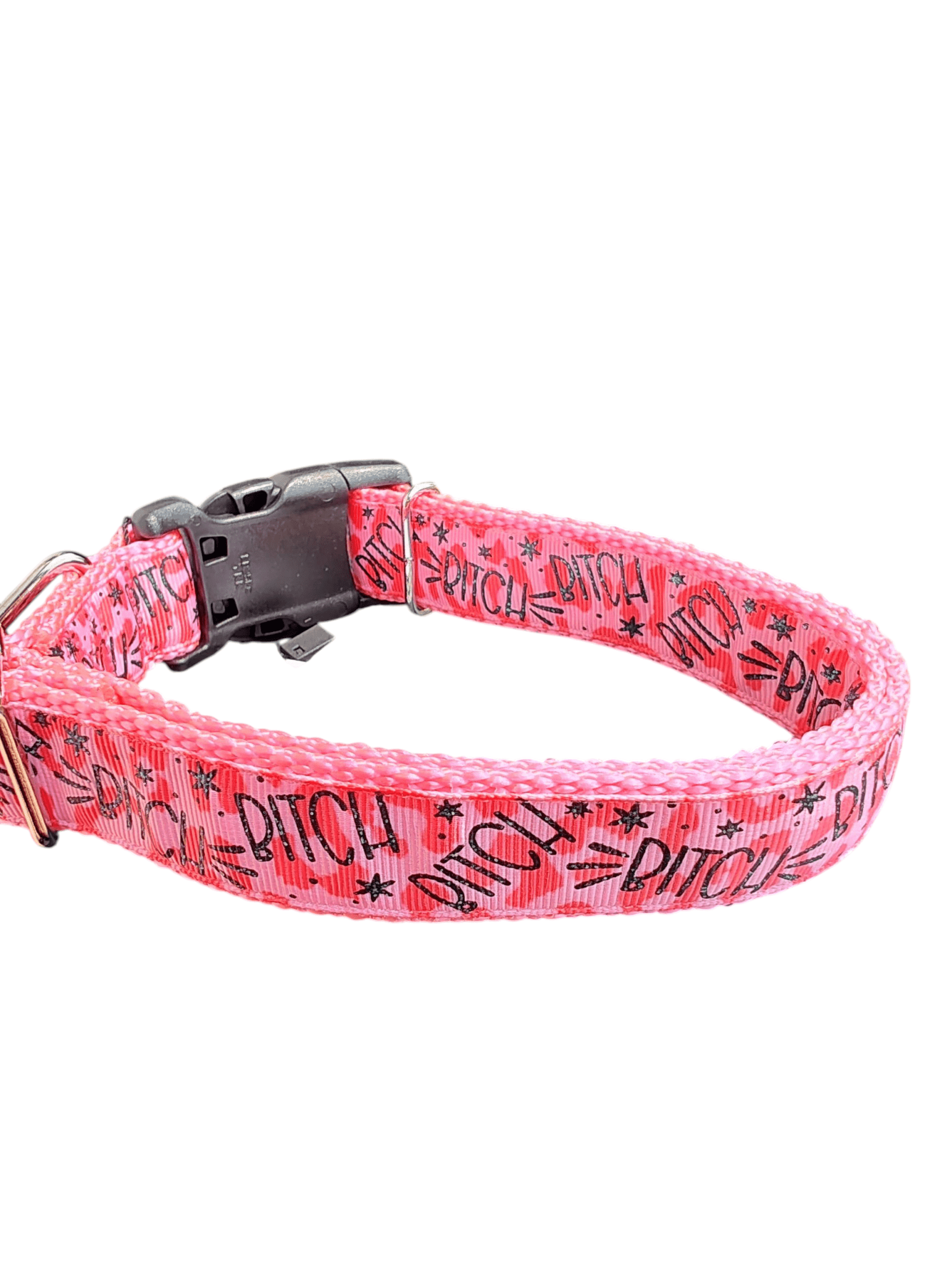 Bitch Pink Nylon Dog Collar - Paws & Play Paradise