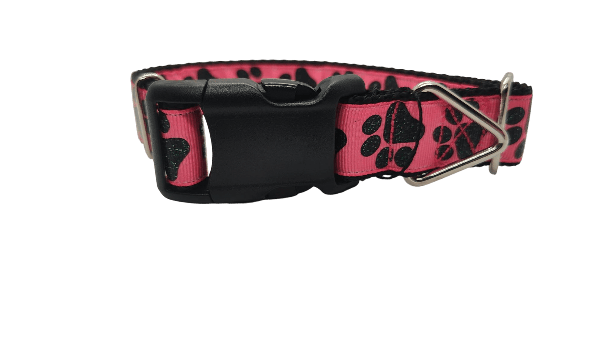 Black Glitter Paws On Pink Nylon Dog Collar - Paws & Play Paradise