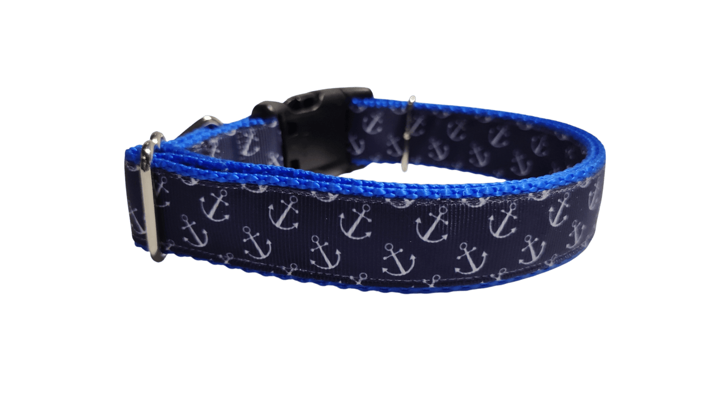 Blue Anchors Nylon Dog Collar - Paws & Play Paradise