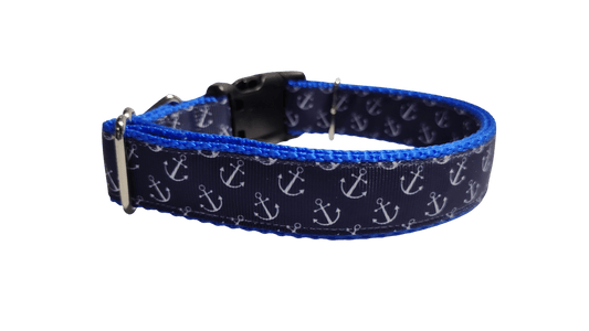 Blue Anchors Nylon Dog Collar - Paws & Play Paradise