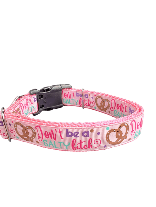 Don't Be A Salty Bitch Pretzel Nylon Dog Collar - Paws & Play Paradise