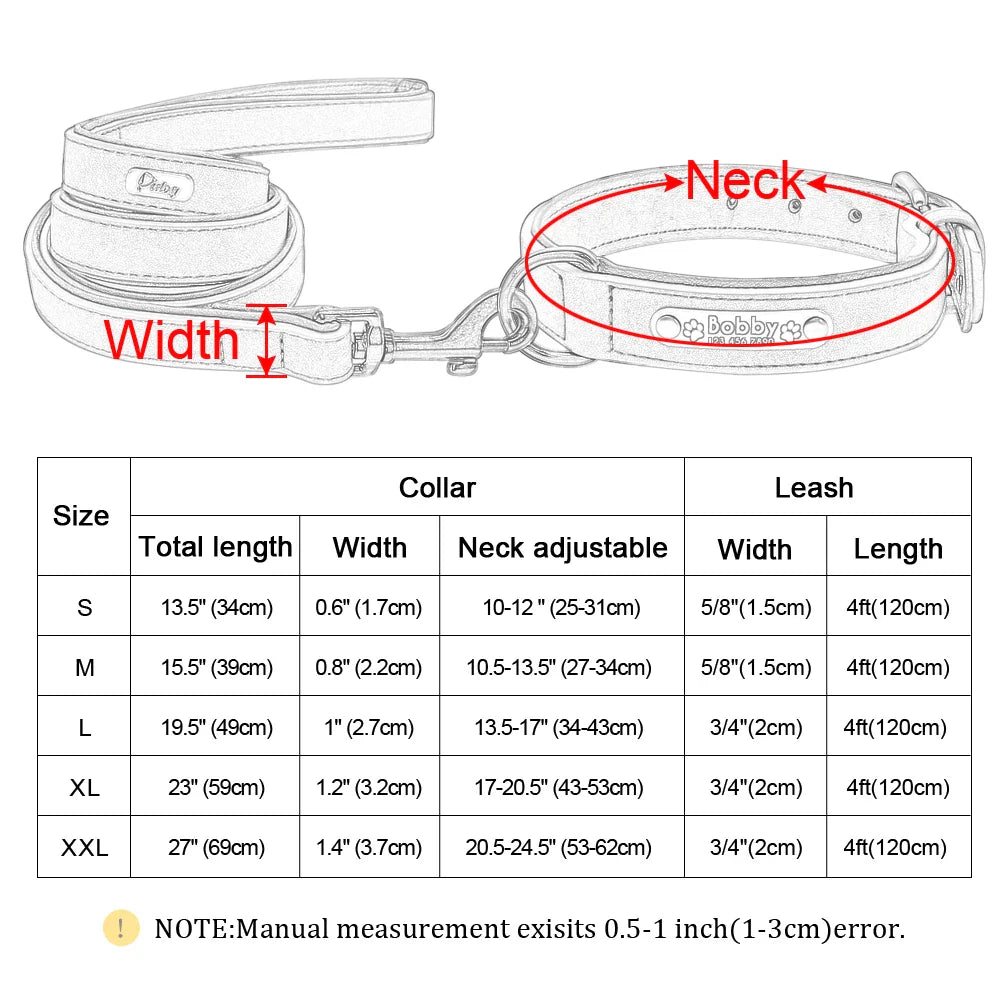 Leather Dog Collar Leash Custom Durable Leather Pet Collars and Leashes Walking Leads Strap Cusomized for Small Medium Large Dog - Paws & Play Paradise