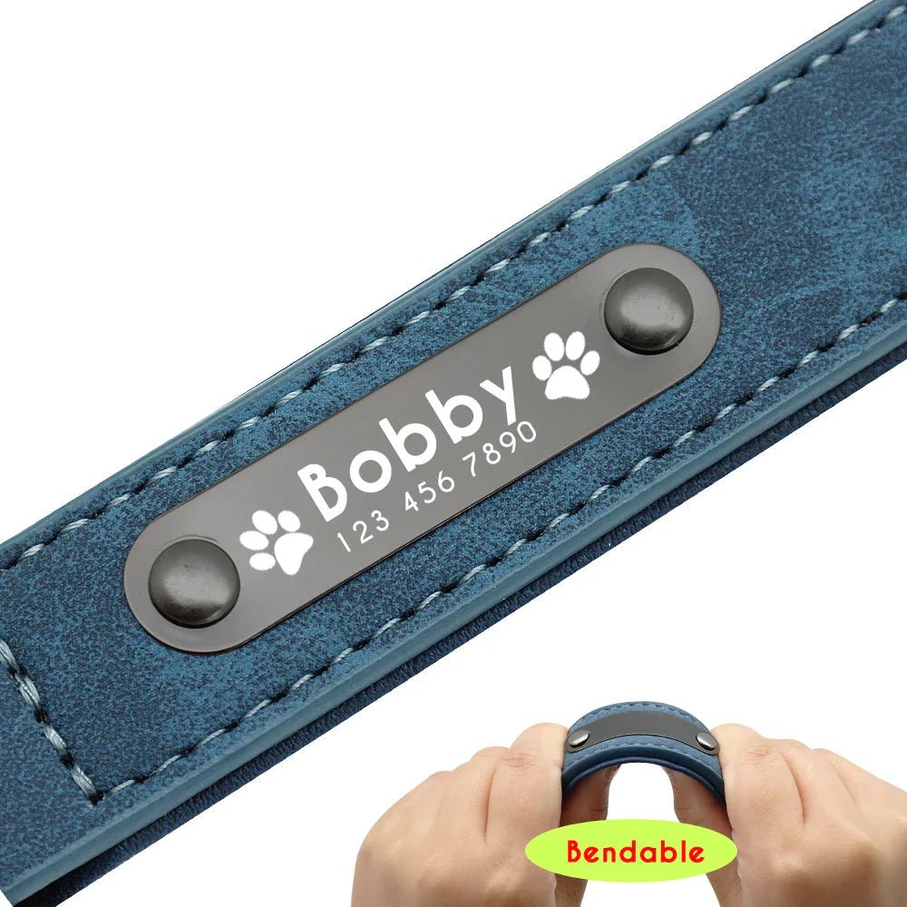 Leather Dog Collar Leash Custom Durable Leather Pet Collars and Leashes Walking Leads Strap Cusomized for Small Medium Large Dog - Paws & Play Paradise
