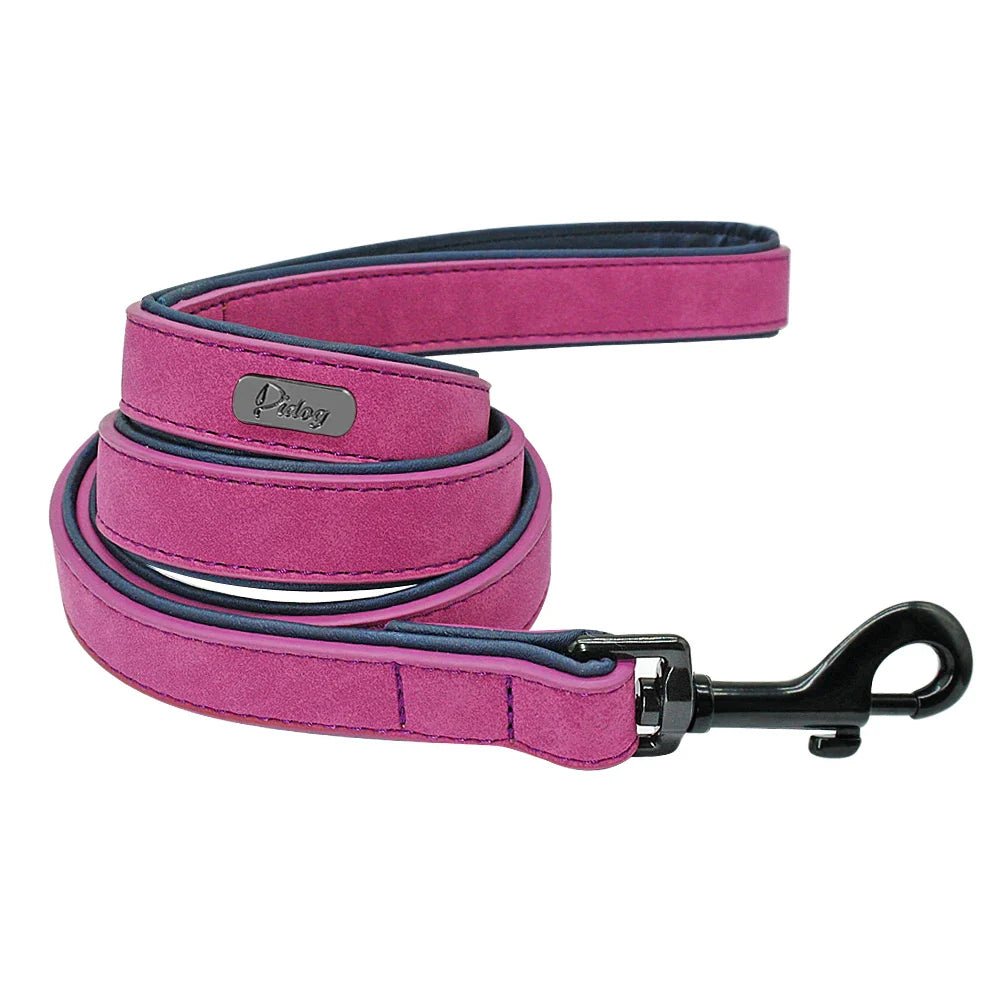 Leather Dog Collar Leash Custom Durable Leather Pet Collars and Leashes Walking Leads Strap Cusomized for Small Medium Large Dog - Paws & Play Paradise