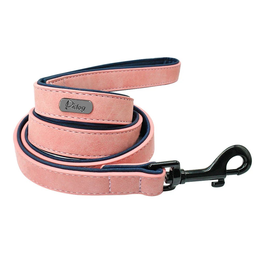 Leather Dog Collar Leash Custom Durable Leather Pet Collars and Leashes Walking Leads Strap Cusomized for Small Medium Large Dog - Paws & Play Paradise