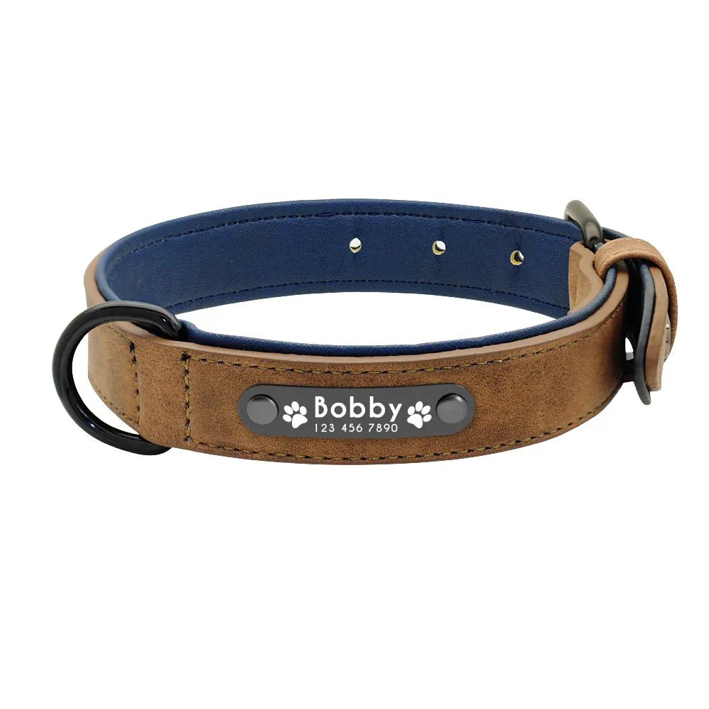 Leather Dog Collar Leash Custom Durable Leather Pet Collars and Leashes Walking Leads Strap Cusomized for Small Medium Large Dog - Paws & Play Paradise