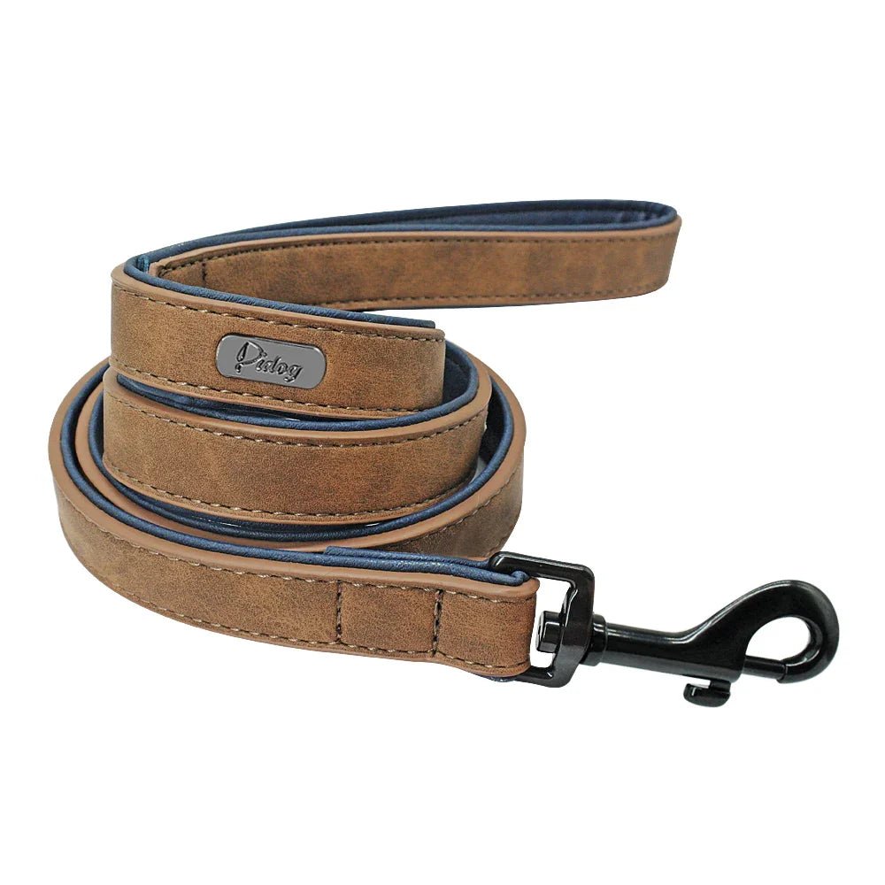 Leather Dog Collar Leash Custom Durable Leather Pet Collars and Leashes Walking Leads Strap Cusomized for Small Medium Large Dog - Paws & Play Paradise