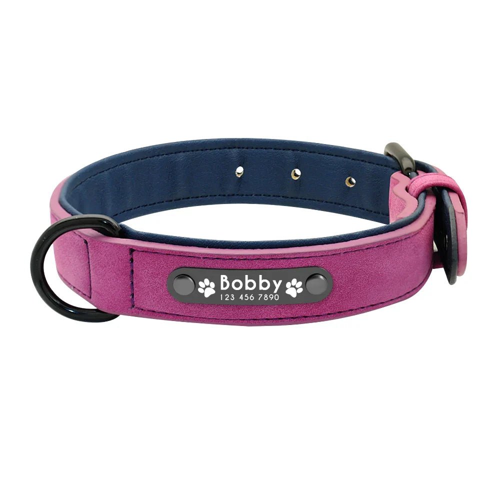Leather Dog Collar Leash Custom Durable Leather Pet Collars and Leashes Walking Leads Strap Cusomized for Small Medium Large Dog - Paws & Play Paradise