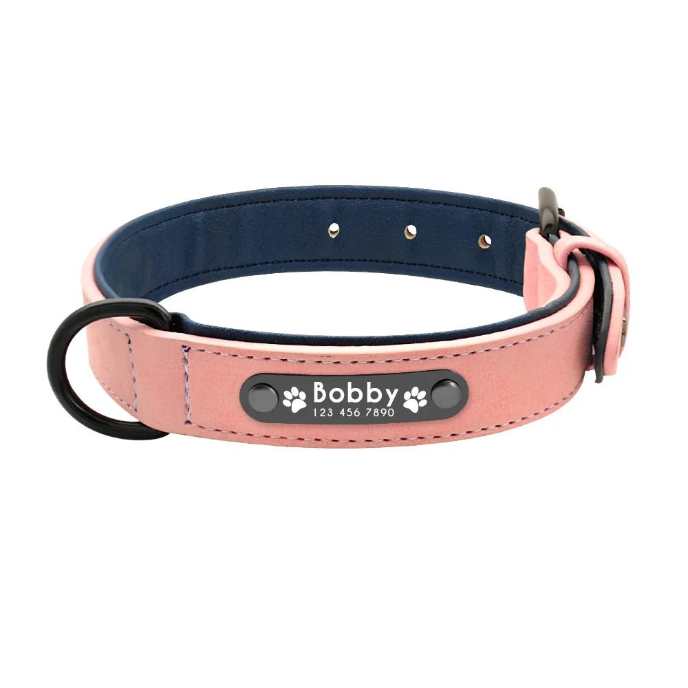 Leather Dog Collar Leash Custom Durable Leather Pet Collars and Leashes Walking Leads Strap Cusomized for Small Medium Large Dog - Paws & Play Paradise