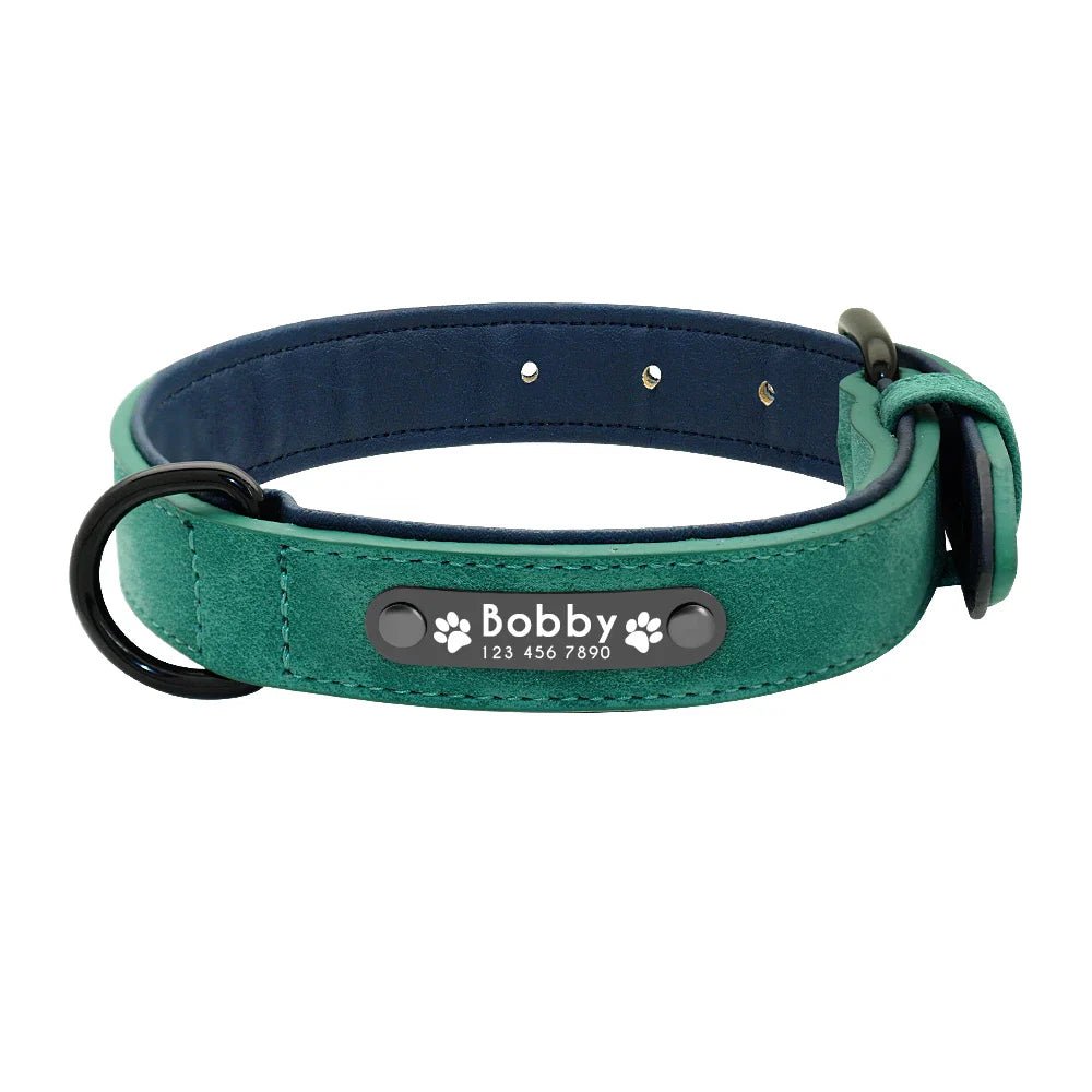 Leather Dog Collar Leash Custom Durable Leather Pet Collars and Leashes Walking Leads Strap Cusomized for Small Medium Large Dog - Paws & Play Paradise