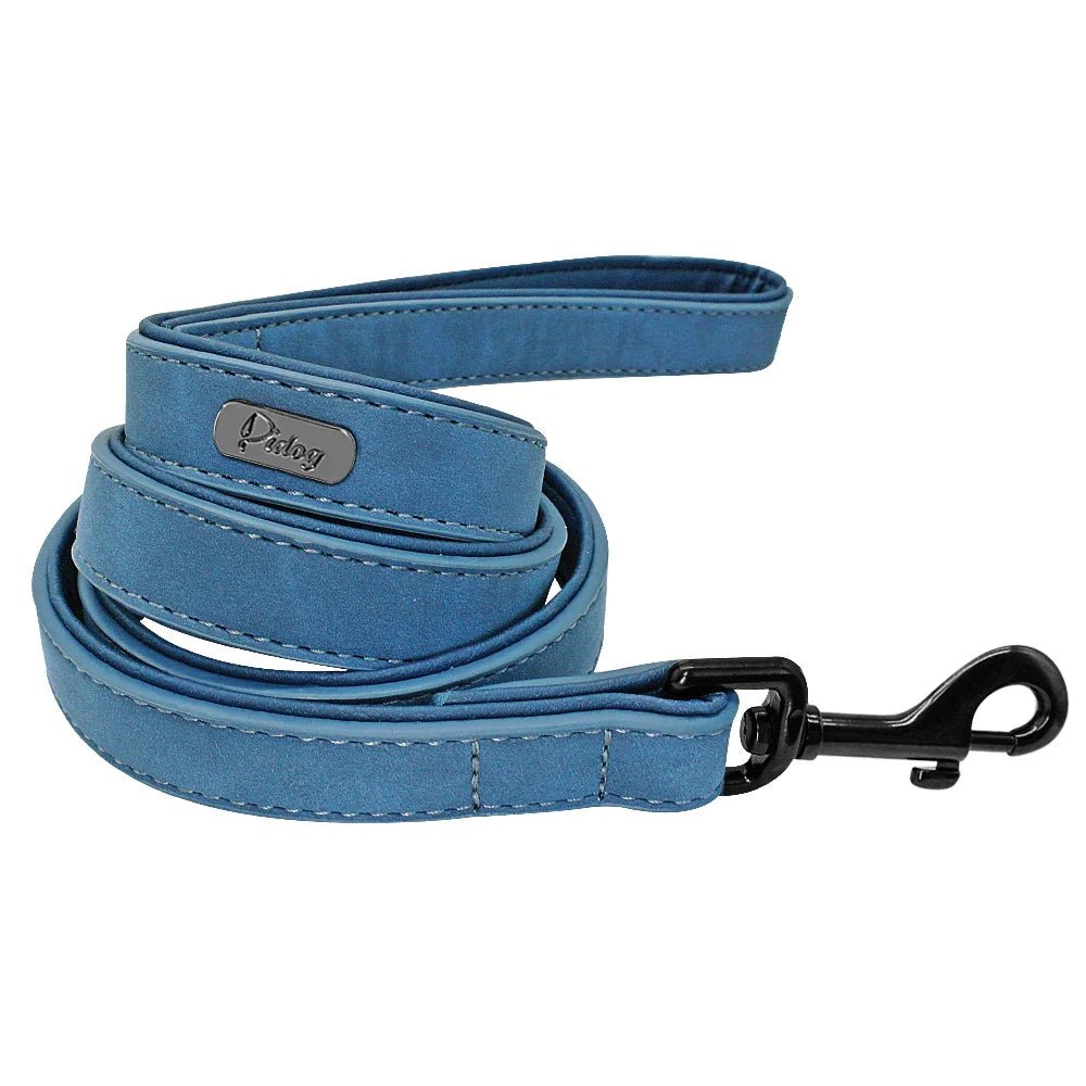 Leather Dog Collar Leash Custom Durable Leather Pet Collars and Leashes Walking Leads Strap Cusomized for Small Medium Large Dog - Paws & Play Paradise