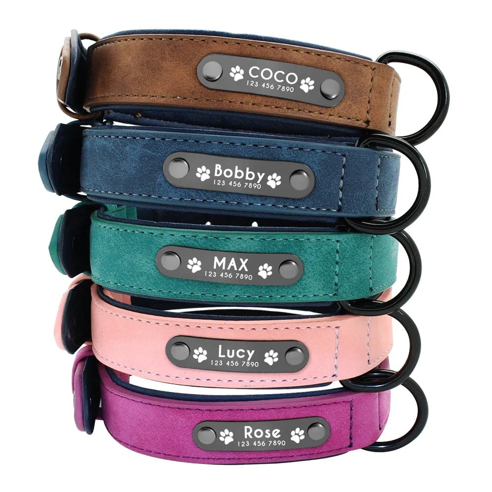Leather Dog Collar Leash Custom Durable Leather Pet Collars and Leashes Walking Leads Strap Cusomized for Small Medium Large Dog - Paws & Play Paradise