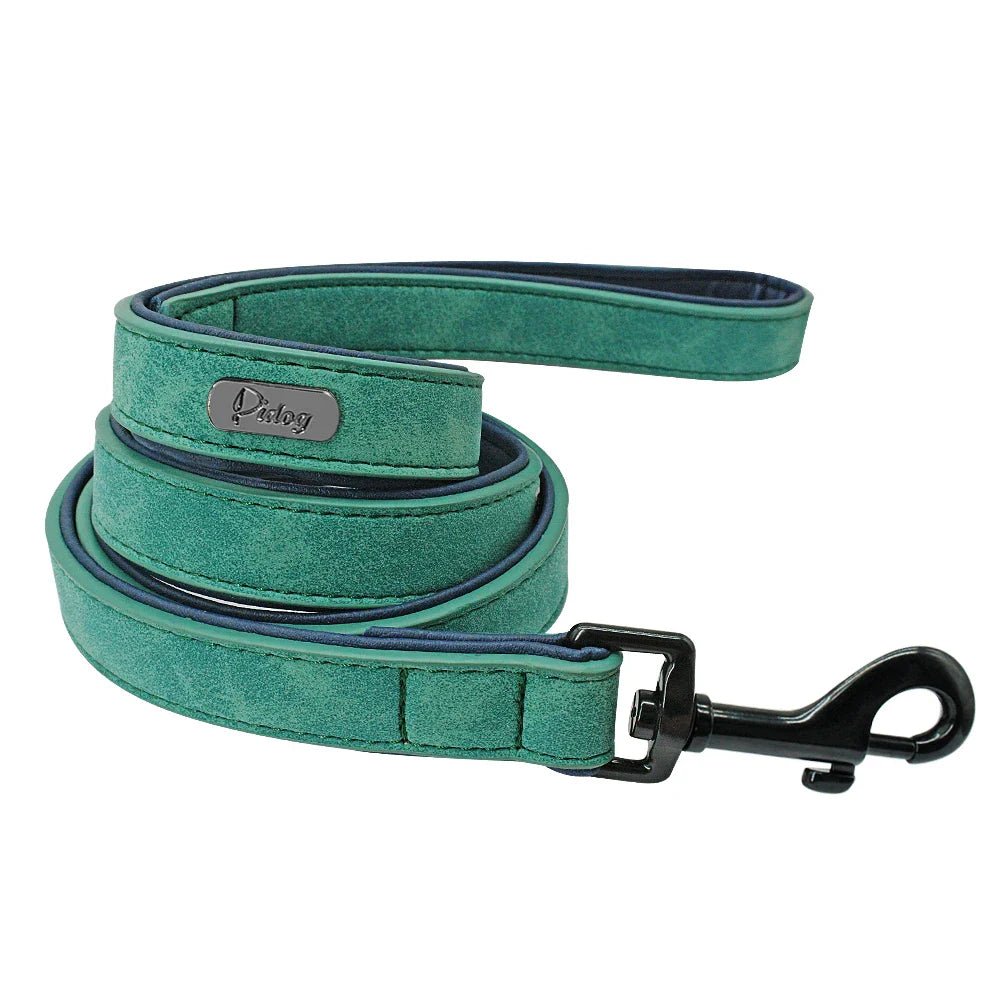Leather Dog Collar Leash Custom Durable Leather Pet Collars and Leashes Walking Leads Strap Cusomized for Small Medium Large Dog - Paws & Play Paradise