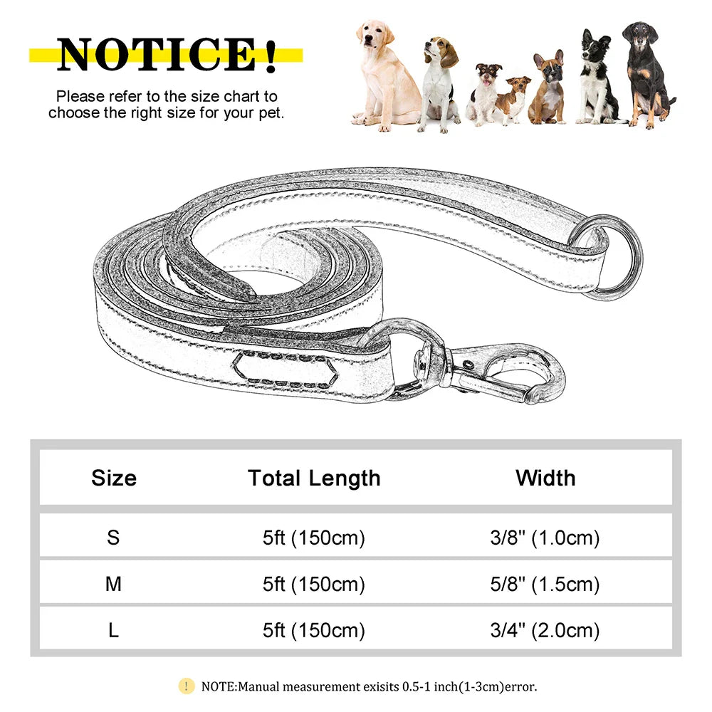Real Leather Dog Leash Durable Medium Large Dog Lead Genuine Leather Walking Pet Leads Leash for Dogs German Shepherd Pitbull - Paws & Play Paradise