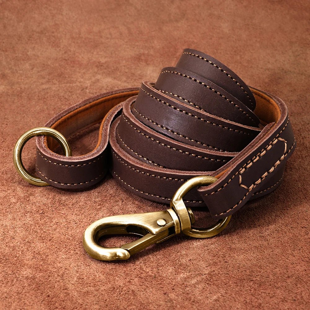 Real Leather Dog Leash Durable Medium Large Dog Lead Genuine Leather Walking Pet Leads Leash for Dogs German Shepherd Pitbull - Paws & Play Paradise