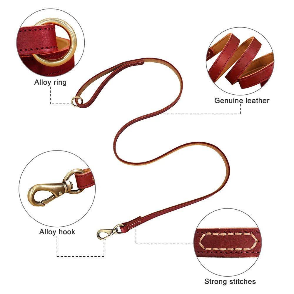 Real Leather Dog Leash Durable Medium Large Dog Lead Genuine Leather Walking Pet Leads Leash for Dogs German Shepherd Pitbull - Paws & Play Paradise