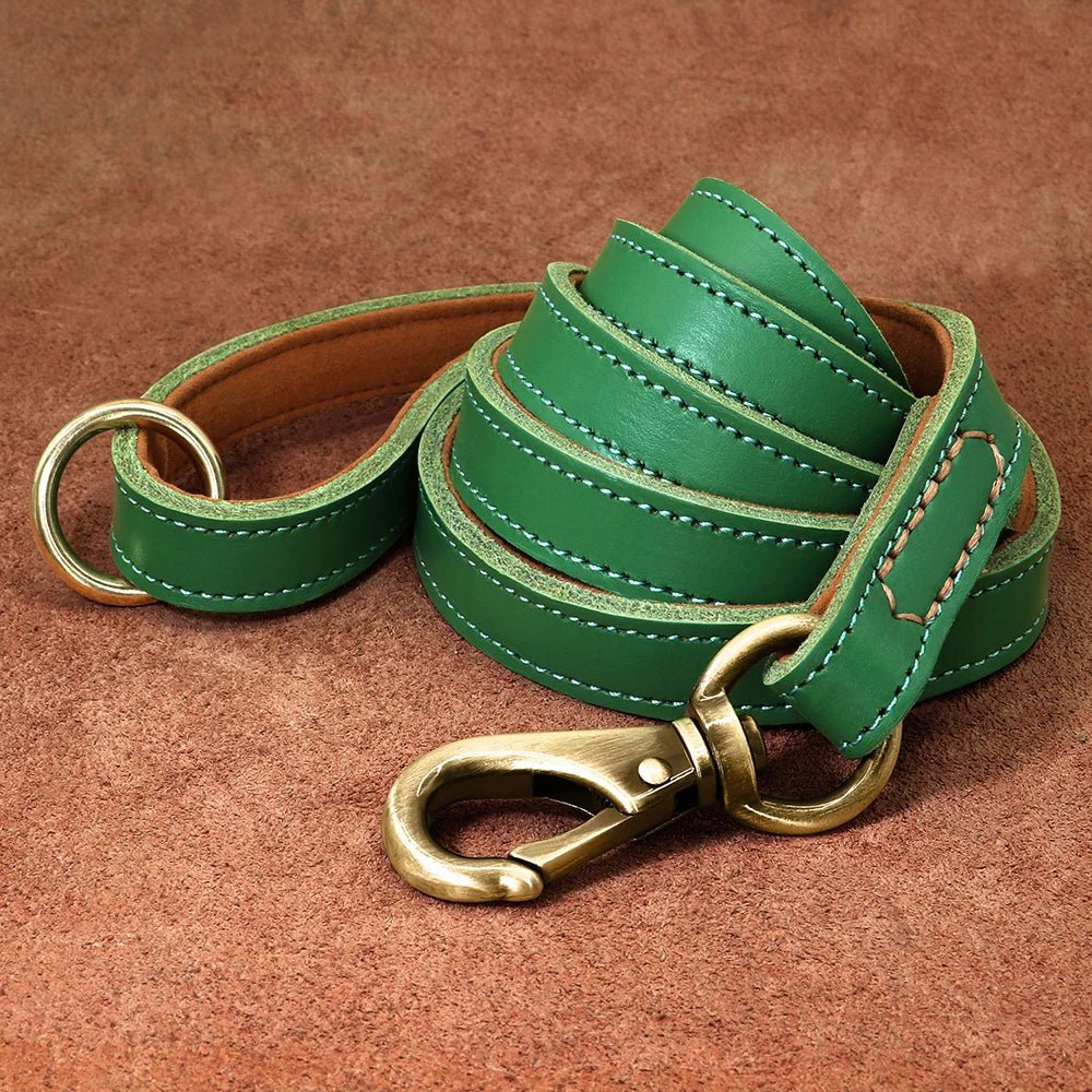 Real Leather Dog Leash Durable Medium Large Dog Lead Genuine Leather Walking Pet Leads Leash for Dogs German Shepherd Pitbull - Paws & Play Paradise
