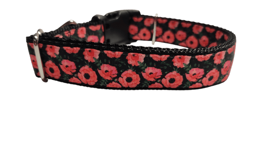 Red Poppy Flowers Nylon Dog Collar - Paws & Play Paradise