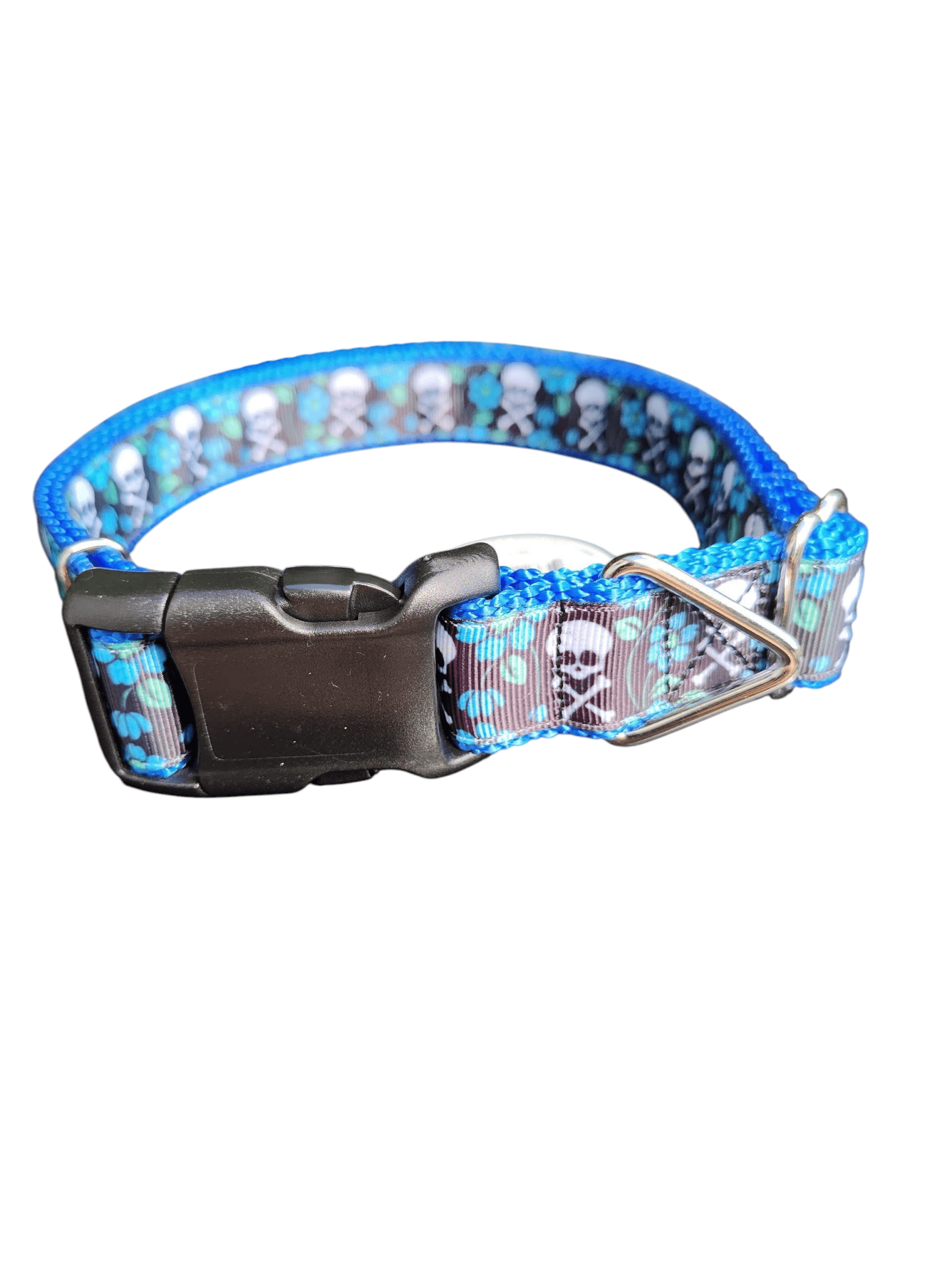 Skull and Crossbones Blue Flowers Nylon Dog Collar - Paws & Play Paradise