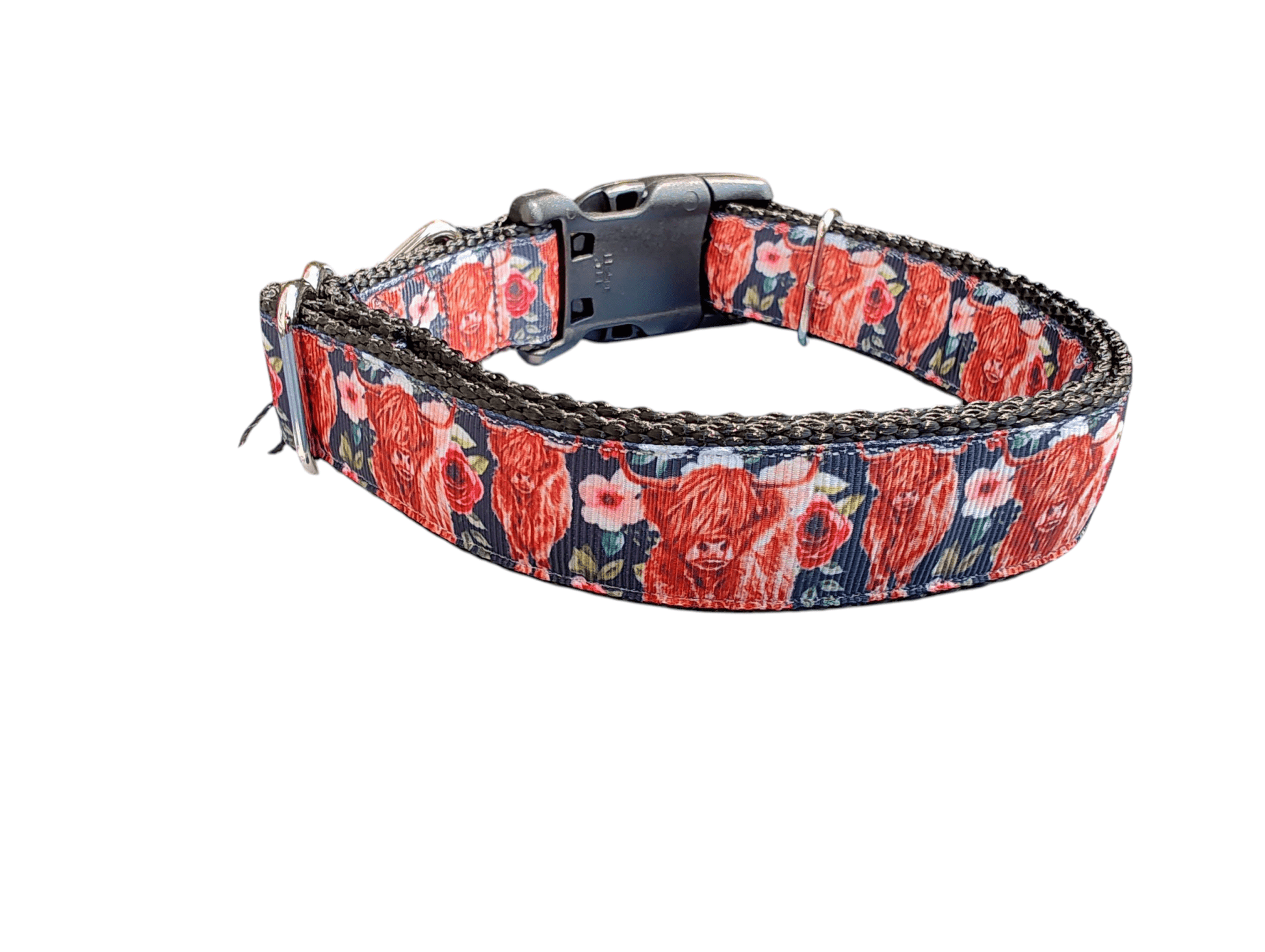Western Highland Cow Flowers 2 Nylon Dog Collar - Paws & Play Paradise