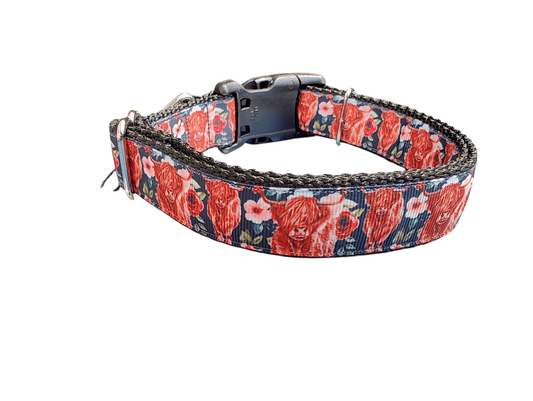 Western Highland Cow Flowers 2 Nylon Dog Collar - Paws & Play Paradise